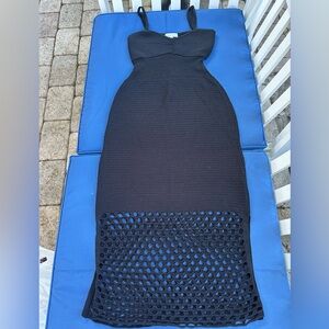 Miou Muse Black Knit Bodycon Midi Dress with Crochet Hem Size Small
